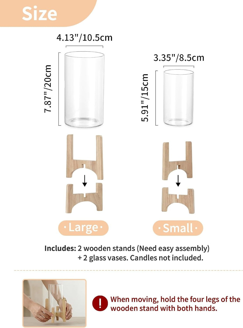 Wood Stand Glass Hurricane Holder Set