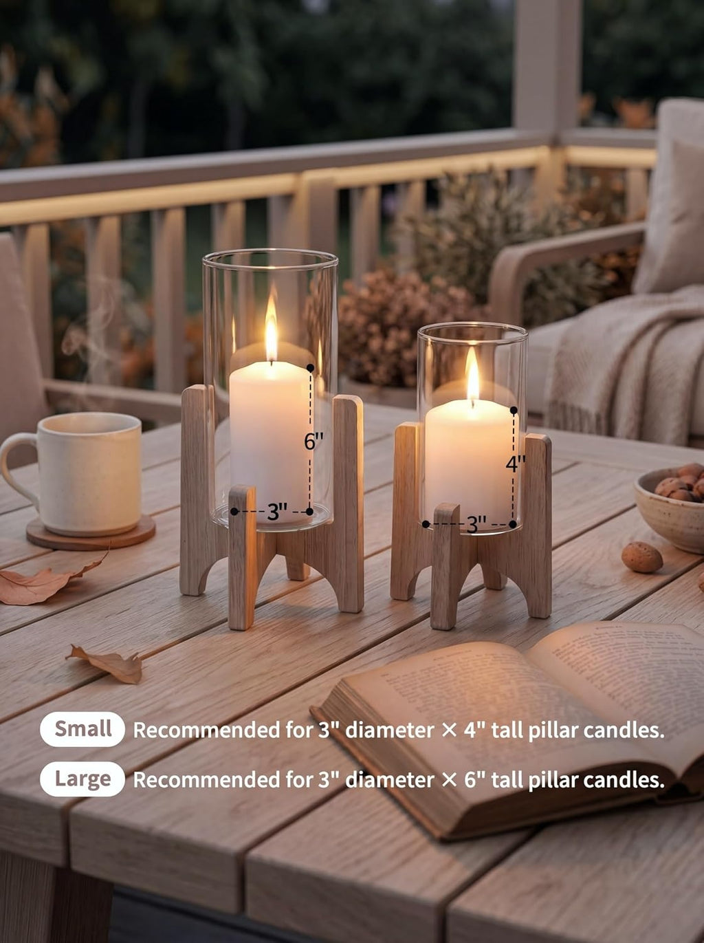 Wood Stand Glass Hurricane Holder Set